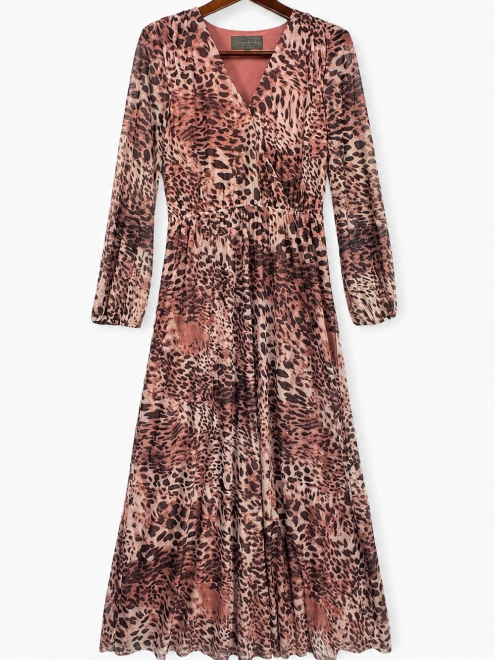 Sunday in Brooklyn Leopard Print Sheer Sleeve Maxi Dress XS